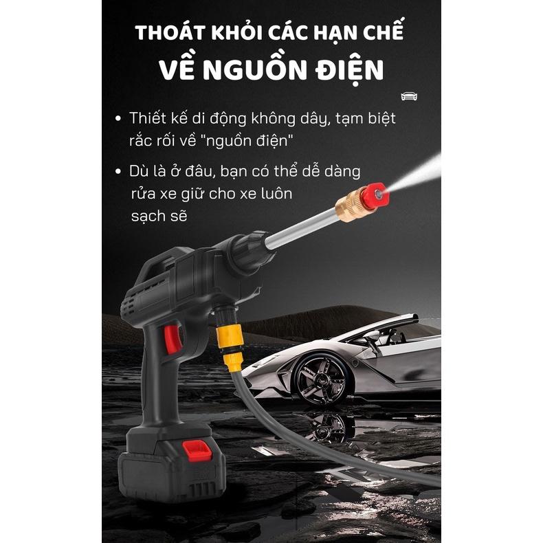 Máy Rửa Xe Dùng Pin Mini Chân Pin Phổ Thông Máy Rửa Xe Tăng Áp Công Suất 1500W Nhỏ Gọn Tiện Lợi