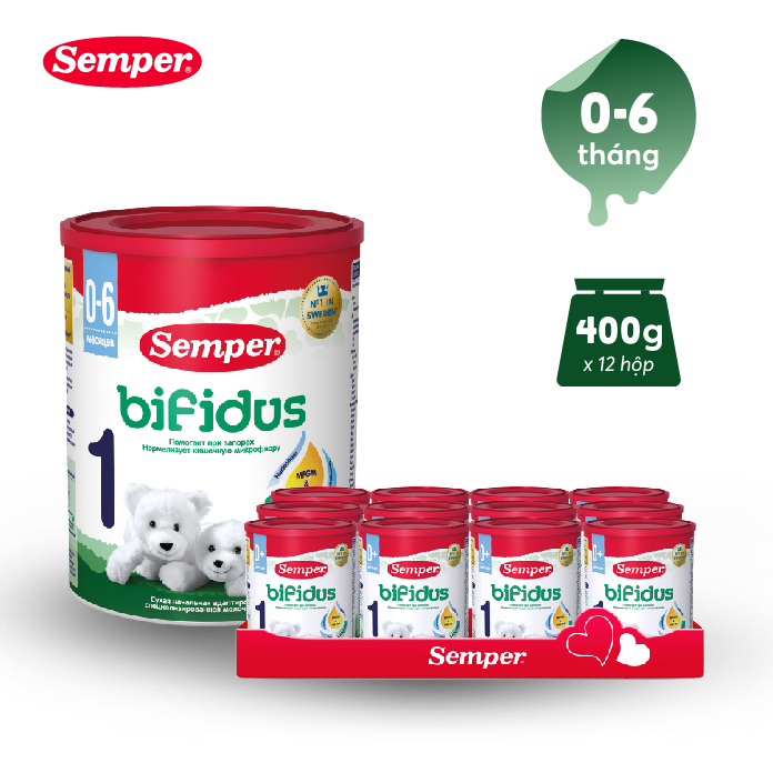 Thùng 12 hộp Sữa bột công thức Semper Bifidus số 1 400g/hộp