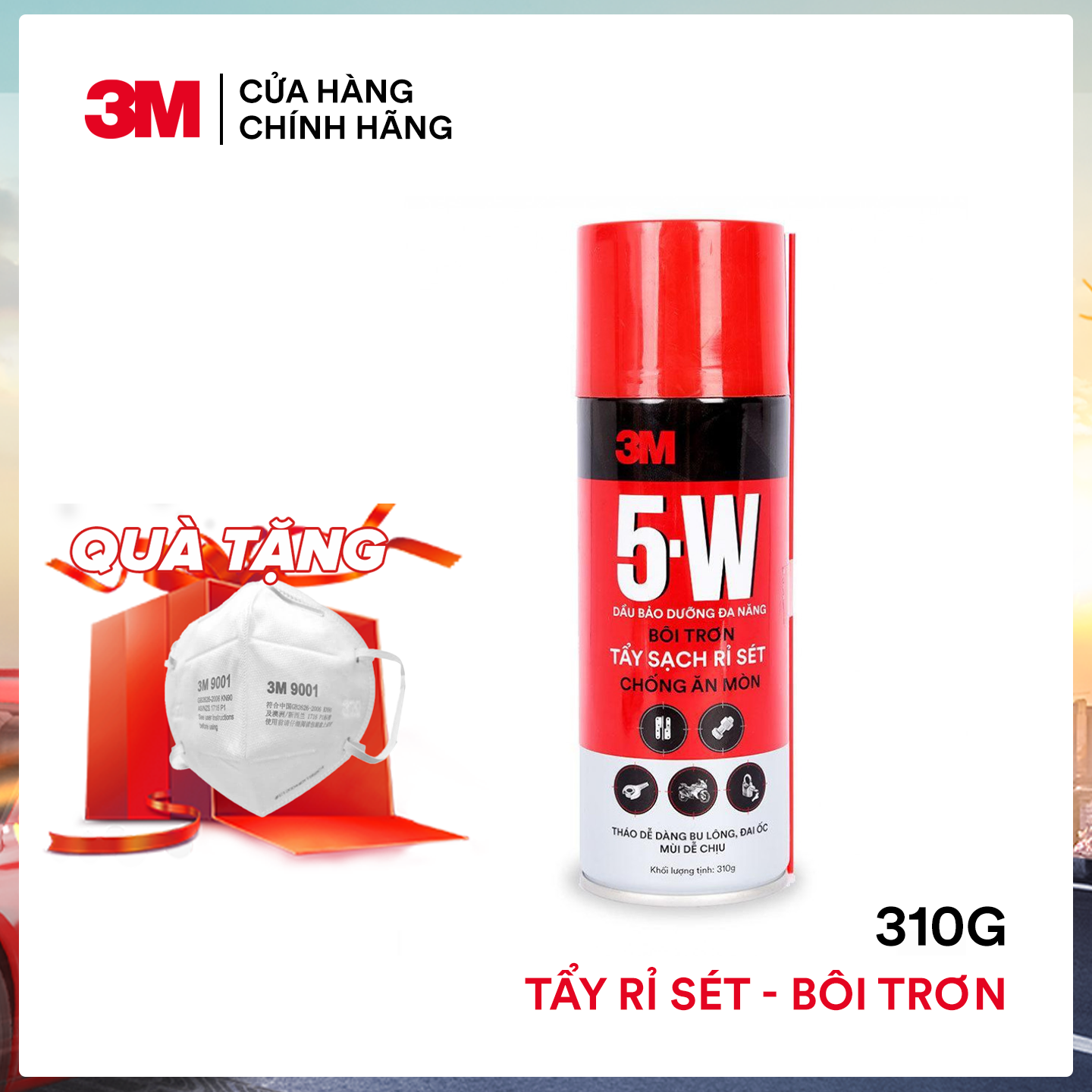 Chai Tẩy Rỉ Sét Và Bôi Trơn  3M 5-W - Hàng chính hãng - Tẩy sét, bôi trơn các loại ổ khóa, khe cửa lùa, đẩy nước ra khỏi ổ khóa xe, bugi, công tắc ôtô xe máy sau khi rửa xe, ngập nước.