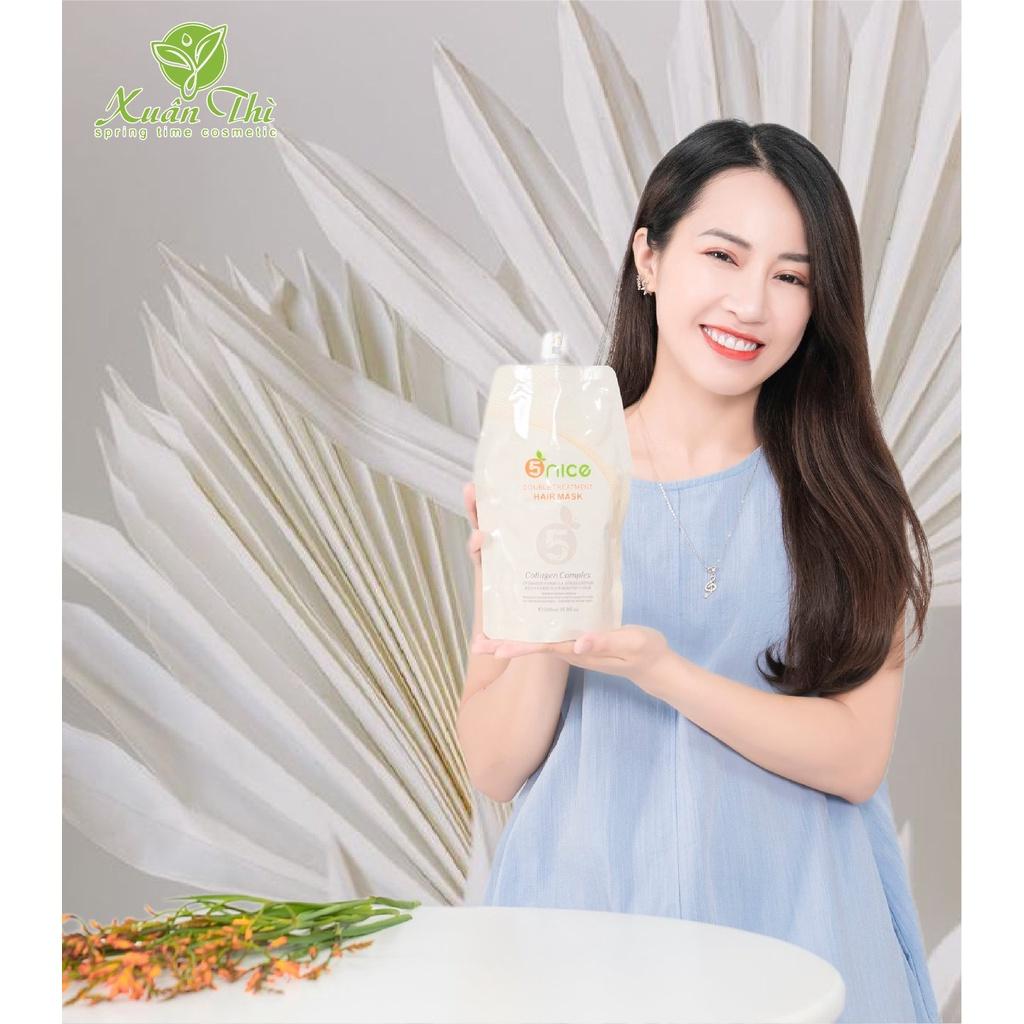 Kem ủ tóc phục hồi sâu tóc hư tổn, suôn mượt tóc 5NICE Keratin Collagen Double Treatment 500ml + Gội xả gói Karseell 15ml