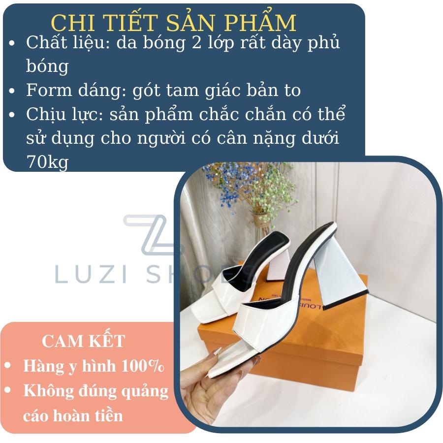 Dép cao gót Luzi, Guốc nữ quai ngang nhún gót tam giác 9cm