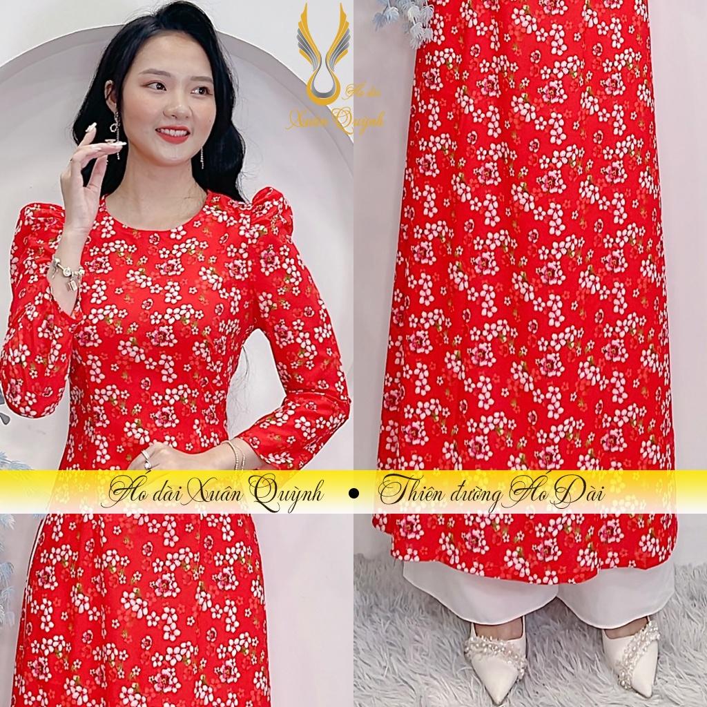 Áo Dài Cách Tân Tay Bồng Hoa Nhí Duyên Dáng, Trẻ Trung Lụa Habutai K57 - Áo Dài Xuân Quỳnh