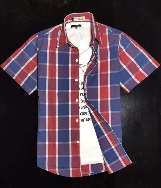 Áo sơ mi ngắn tay xuất khẩu caro