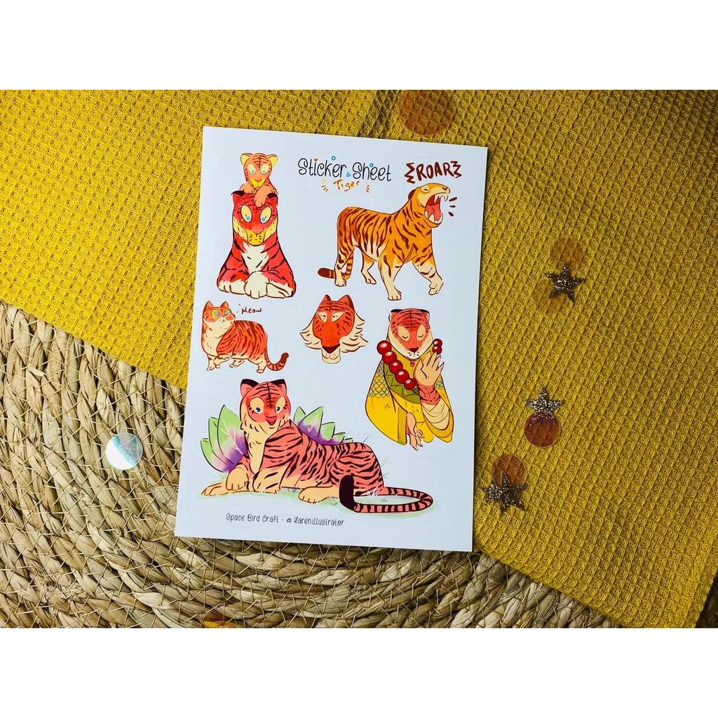 sticker sheet tiger - chuyên dán, trang trí sổ nhật kí, sổ tay | Bullet journal sticker - unim002