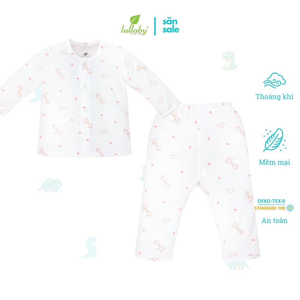 Bộ quần áo cài giữa dài tay Lullaby bé gái NH605P Trắng