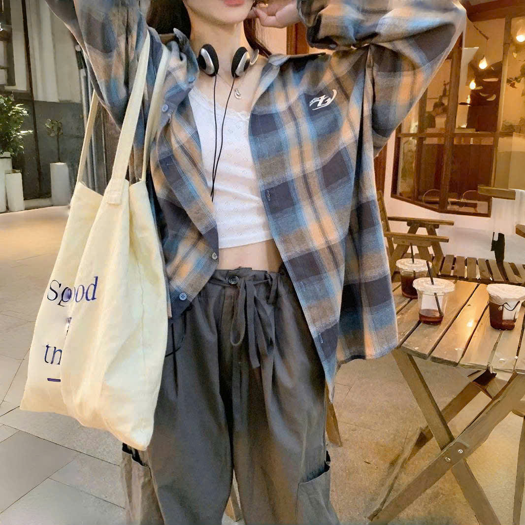 Áo sơ mi nam nữ form rộng 2N Unisex somi khoác ngoài sọc caro bạc số 20