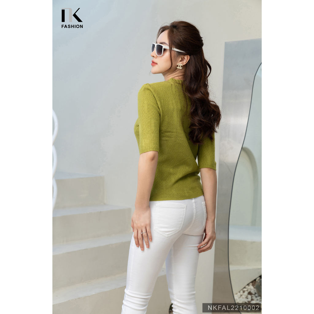 Áo Len Tay Lỡ Phụ Kiện Cổ S30 NK FASHION NKFAL2210002 Chất Len Co Giãn, Thoáng Mát