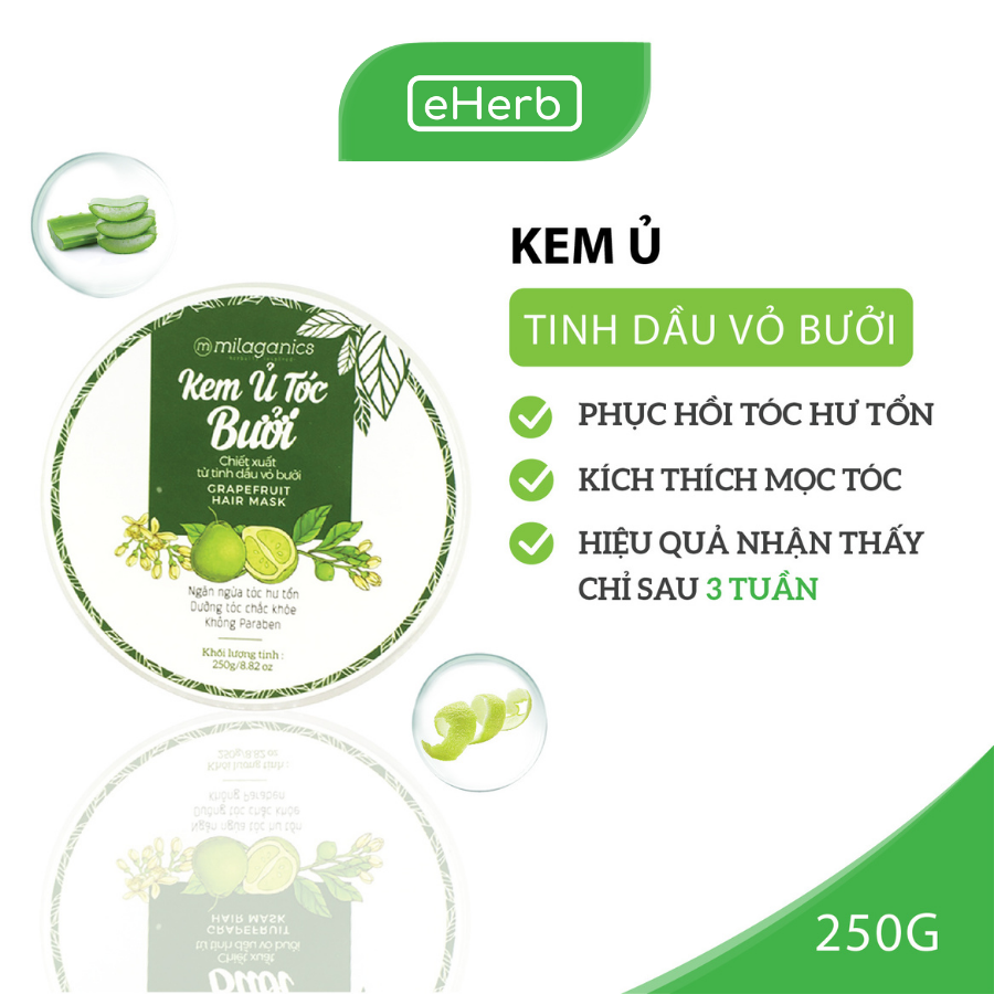 Kem Ủ Tóc Bưởi Phục Hồi Tóc Hư Tổn, Kích Thích Mọc Tóc Từ Tinh Dầu Bưởi Nguyên Chất MILAGANICS 250gr (Hũ)