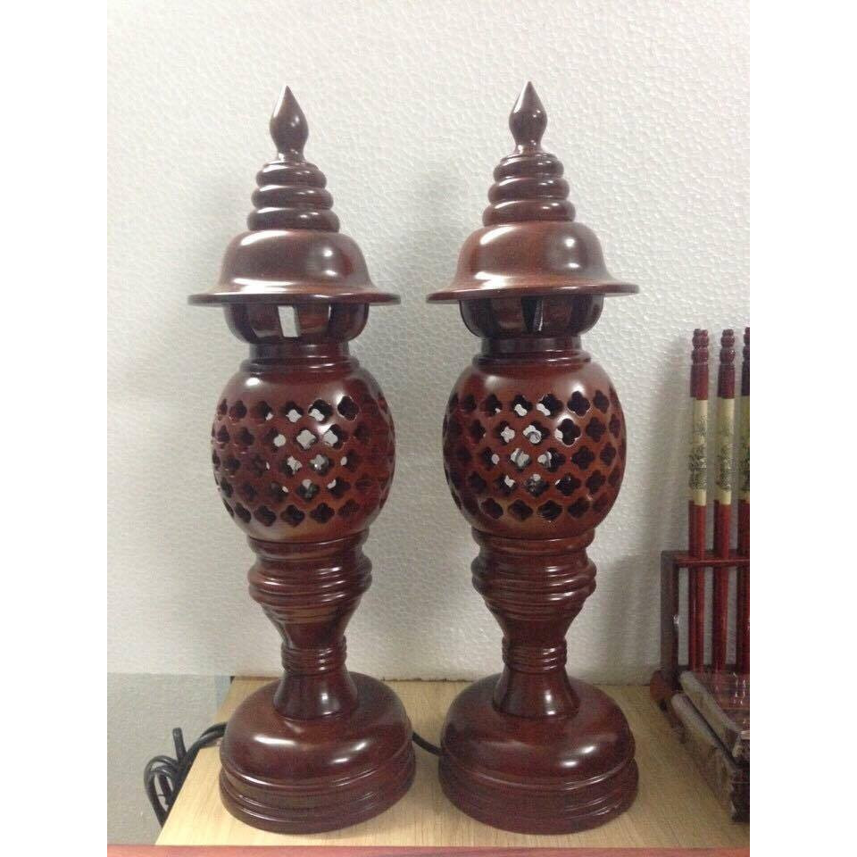 Cặp đèn thờ gỗ cao 36 cm