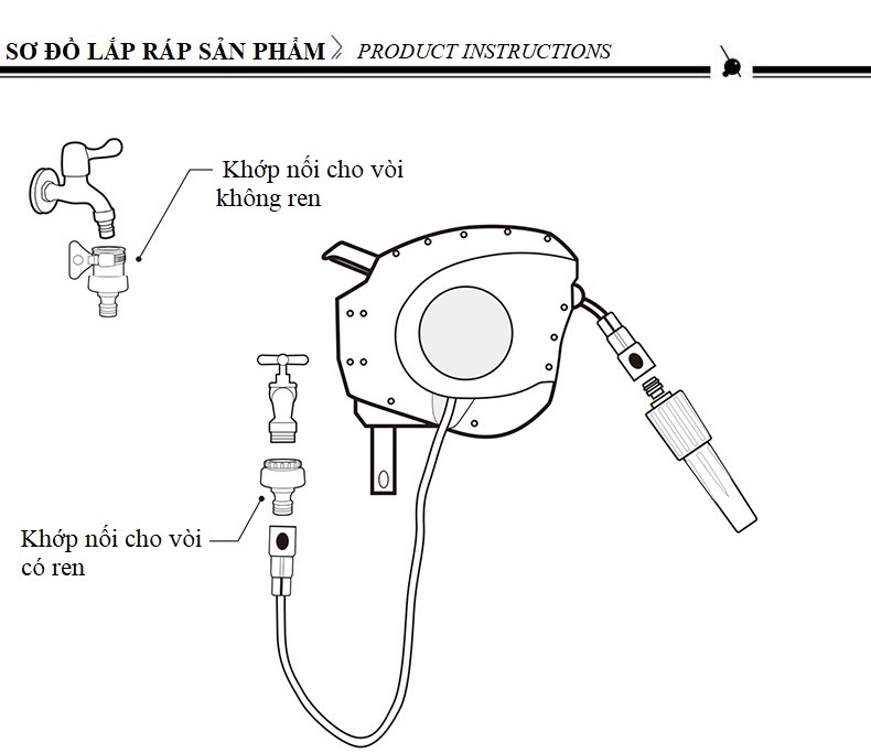 Bộ vòi tưới cây, vòi rửa xe  thu cuốn ống tự động 20 mét ống trong lô cuốn và 2 mét cấp nước HRW-20