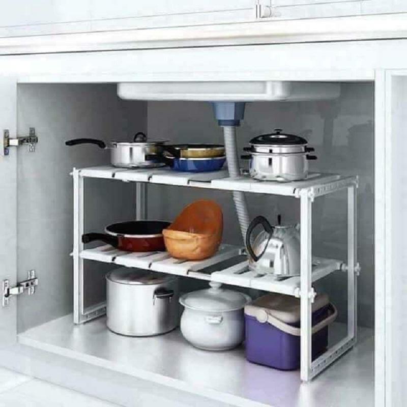 Kệ Để Xoong Nồi Đặt Gầm Bếp Đa Năng 2 Tầng Chắc Chắn Điểu Chỉnh Kích Thước