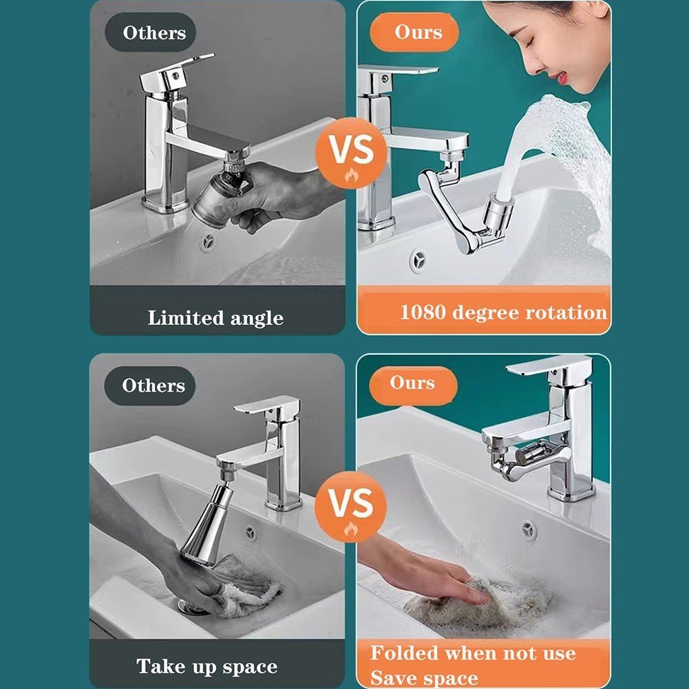 Đầu Nối Vòi Nước Xoay 360 Độ Tăng Áp Xả Lắp Bồn Rửa Mặt, Phòng Tắm, Chậu Rửa Chén