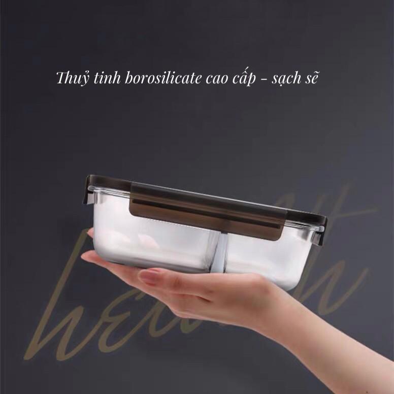 Hộp đựng thức ăn chia ngăn , thủy tinh borosilicate có thể cho vào lò vi sóng, hộp cơm, hộp đựng cơm