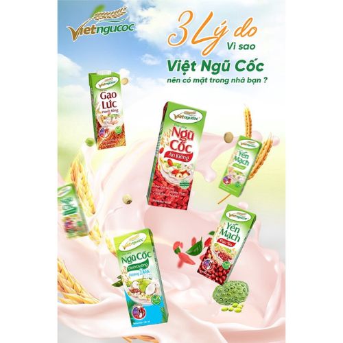 Lốc 4 hộp Sữa Ngũ Cốc Dinh Dưỡng VIỆT NGŨ CỐC Hương Dừa Thơm Béo Uống Liền 180ml/Hộp