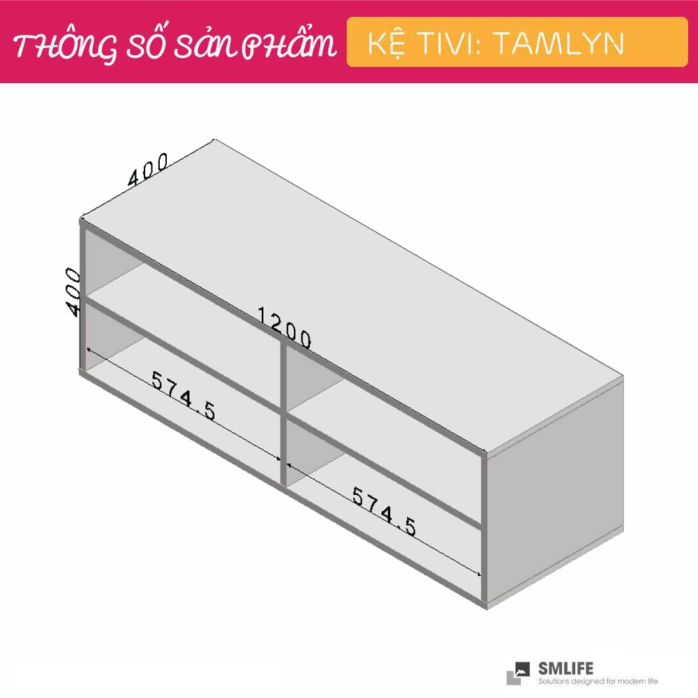 Kệ Tivi gỗ hiện đại SMLIFE Tamlyn | Gỗ MDF dày 17mm chống ẩm | D120xR40xC40cm