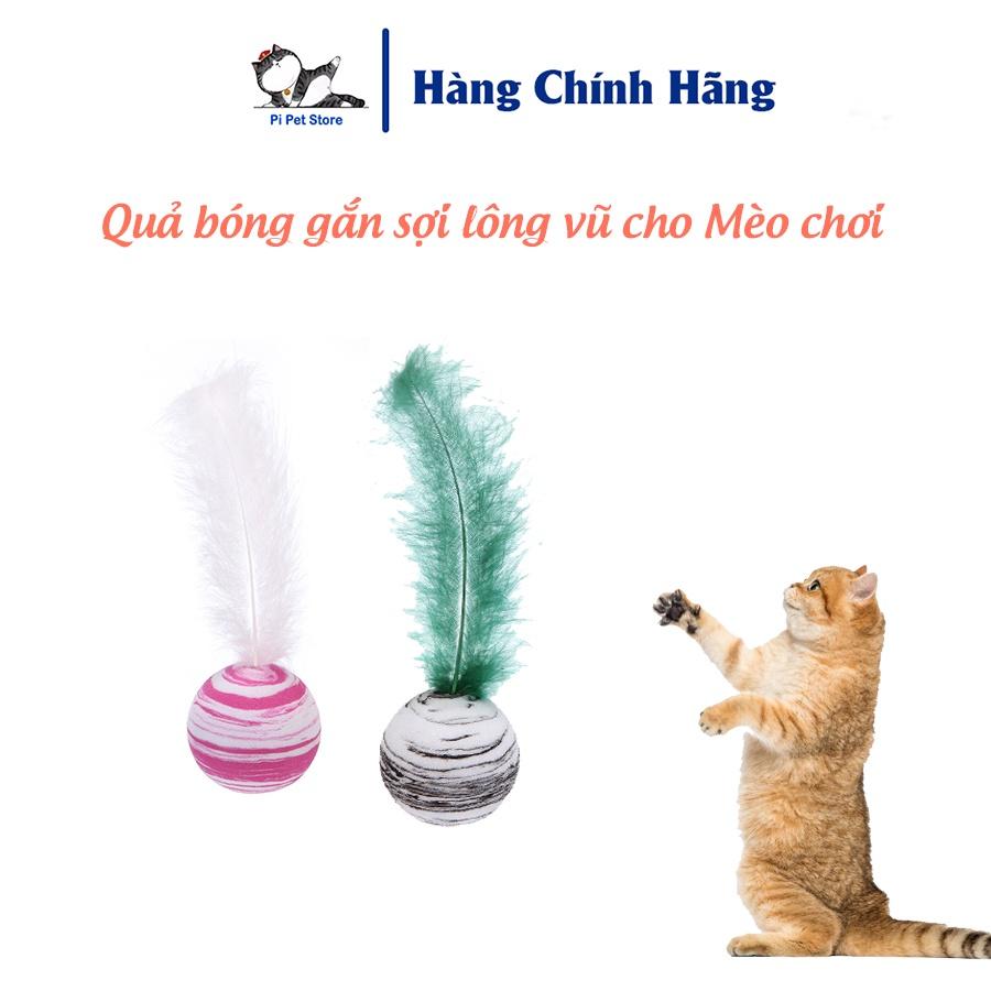 Quả bóng gắn lông vũ cho Mèo chơi - đồ chơi cho mèo hình quả bóng - Pi Pet Store