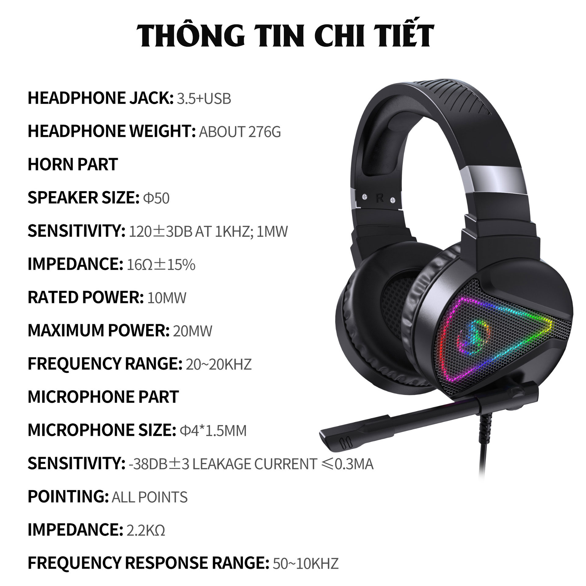 Tai nghe chụp tai Gaming tích hợp Mix HXSJ F16 RGB âm thanh 3D Bass cực đã chuyên dùng nghe nhạc, chơi game - Hàng chính hãng