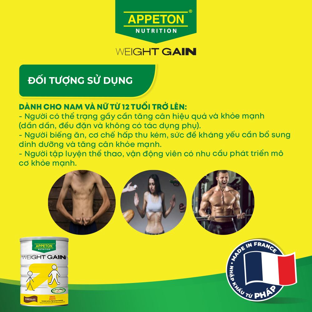 [Tặng 1 hộp kẹo VitaminC] Sữa Appeton Weight Gain cho Người lớn hương Chocolate lon 900g