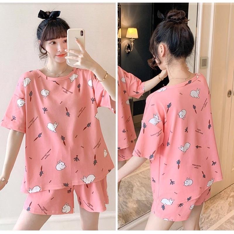 Bộ bầu nữ cộc tay dễ thương .Chất liệu Cotton cao cấp