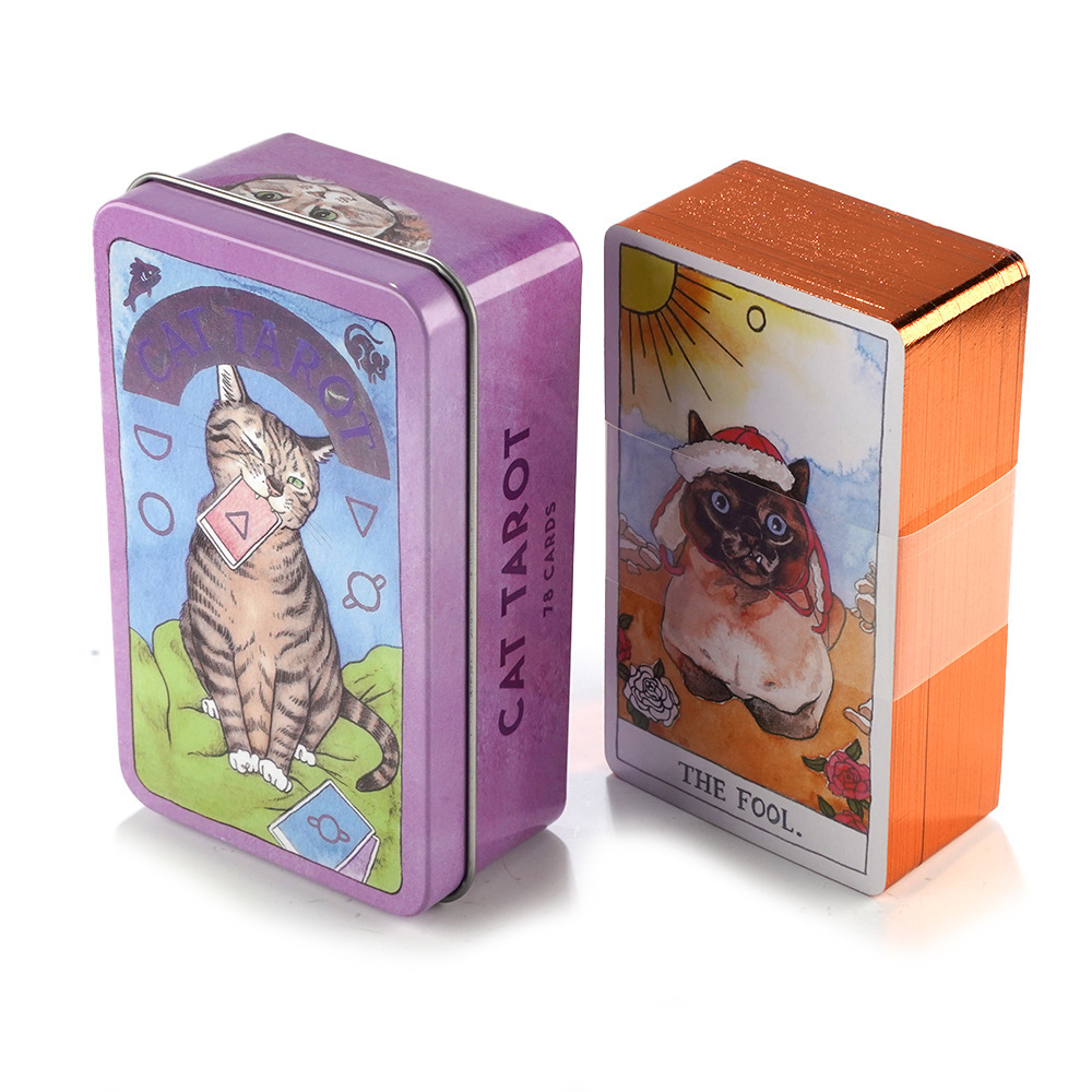 Mạ Cạnh] Bộ Bài Cat Tarot Hộp Thiếc Mạ Cạnh 78 Lá Đá Thanh Tẩy