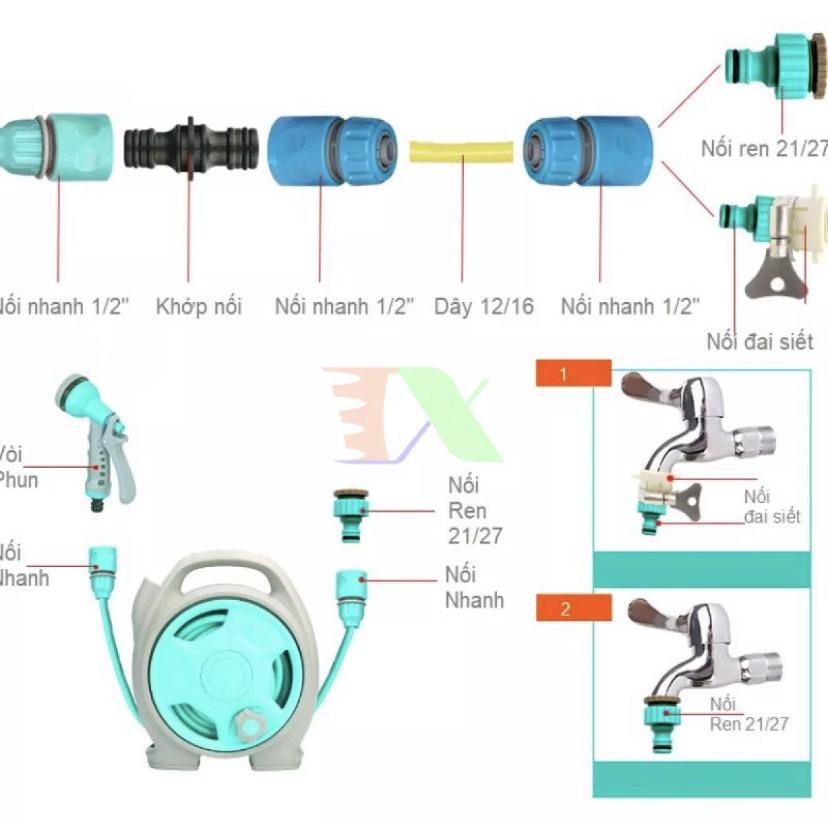 Bộ vòi rửa xe, tưới nước cây đa năng 12m kèm đầu phun 6 trong 1 có chức năng điều chỉnh tia nước tiện lợi