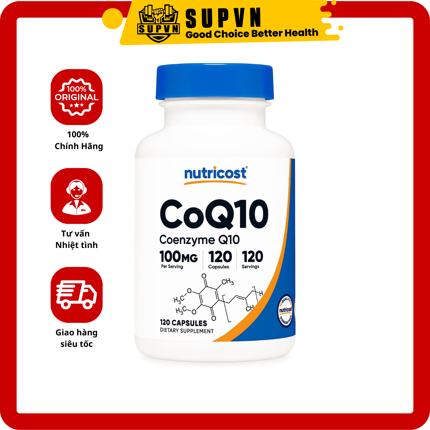 Nutricost CoQ10 (120 Viên) - Cải Thiện Tim Mạch và Sức Khỏe Tập Luyện