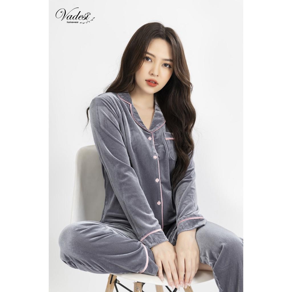 Bộ Đồ Ngủ Nữ Pijama Dài Tay Nhung Tăm Cao Cấp Mùa Đông Mặc Nhà Sau Sinh Đẹp Mềm Mại, Khả Năng Giữ Nhiệt Tốt - VADESI