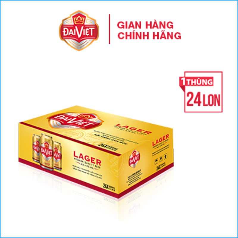 [Thùng (24) lon 330ml] Bia Lager Đại Việt, Bia vàng sản xuất theo công nghệ Bia Đức, không hóa chất, đậm vị bia việt.