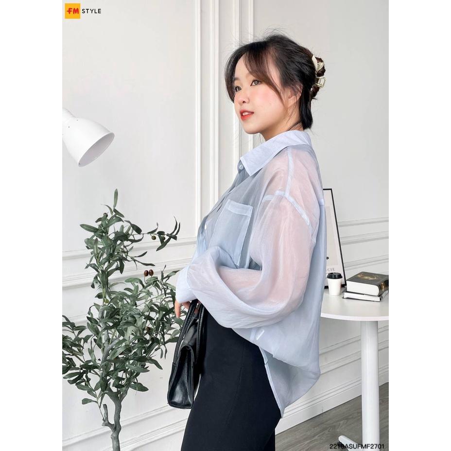 Áo sơ mi nữ FM Style chất voan mềm mại dày dặn tay dài phối túi thời trang Hàn Quốc 210270025