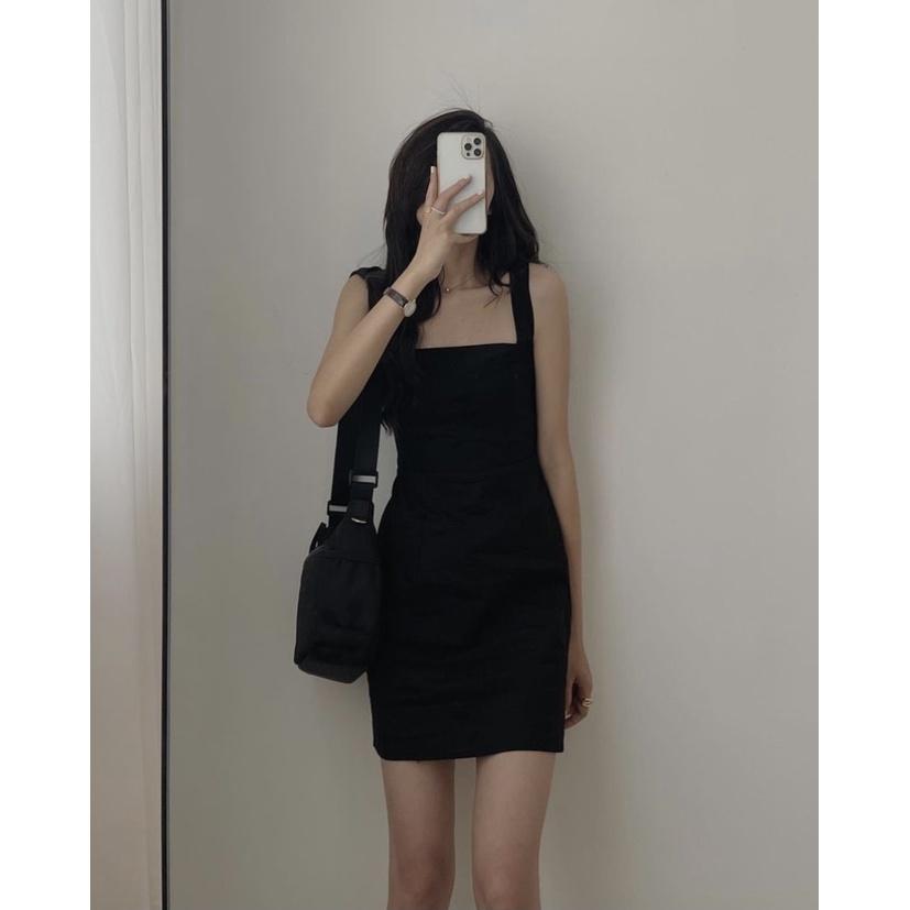 Đầm Váy Body Sexy Đầm Dáng Ôm 2 Dây Hở Lưng Dự Tiệc Màu Đen Chất Len Tăm - Quynhanhpuka