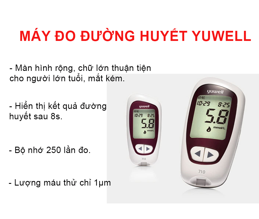 MÁY ĐO ĐƯỜNG HUYẾT/ TIỂU ĐƯỜNG CHÍNH HÃNG YUWELL ACCUSURE 710 KÈM BÚT LẤY MÁU THỬ ĐƯỜNG HUYẾT