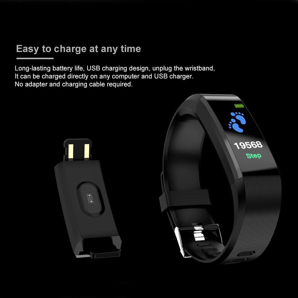 2x115 Plus Smart Watch Bracelet Fitness Tracker Heart Rate Monitor Black