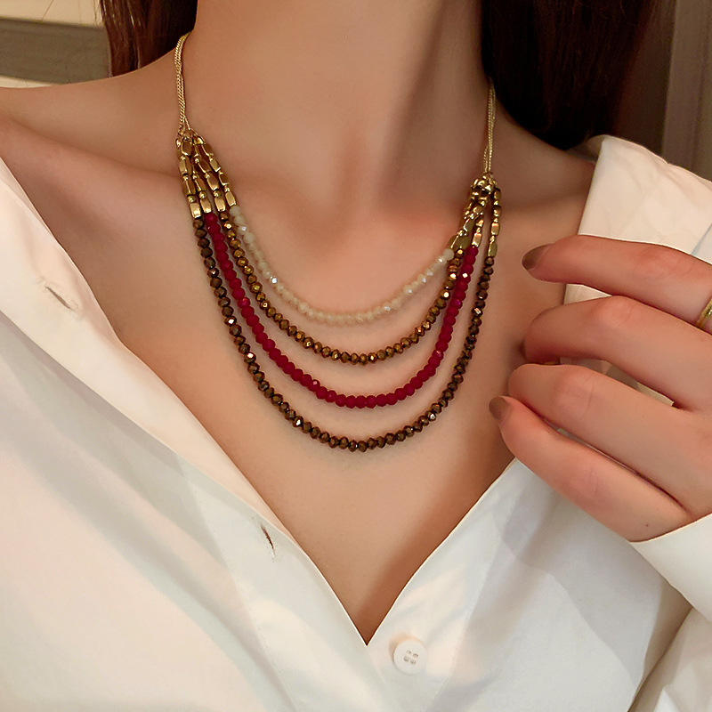 Bộ Vòng đeo cổ dạ hội, Phong cách Châu Âu, đa tầng, chất liệu Pha lê Swarosi, sang trọng, đẳng cấp và quý phái, Kèm Hộp đựng thiên thanh lót nhung nỉ - Mẫu Luxi Green 0098