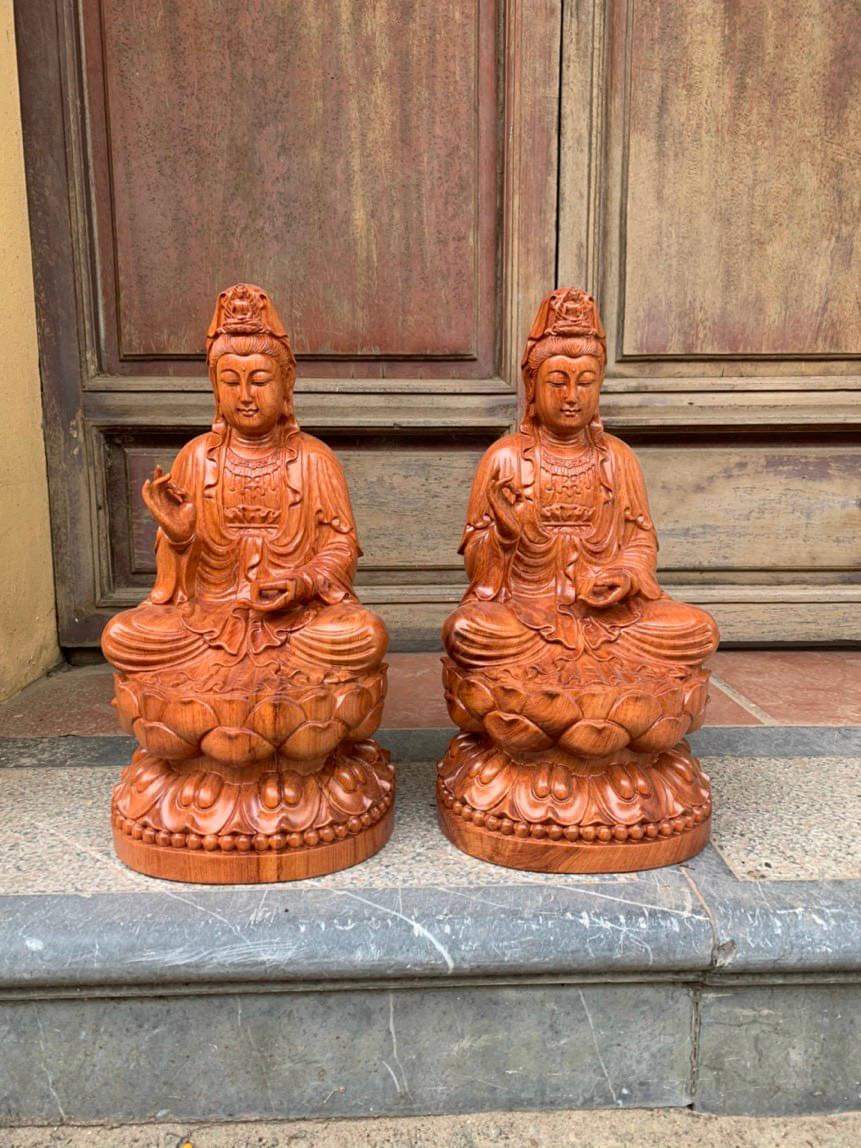 Tượng Phật quan âm gỗ hương nguyên khối cao 50cm