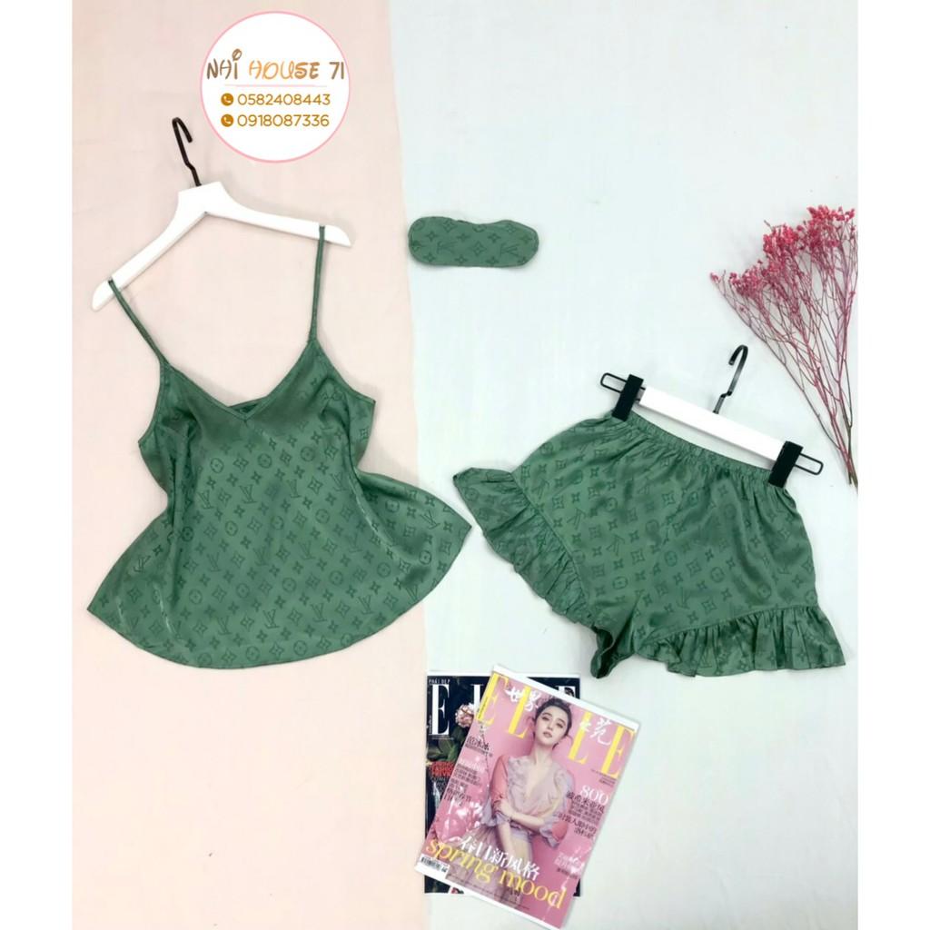 BỘ NGỦ 2 DÂY GẤM SATIN DỆT CHỮ NỔI NHIHOUSE71 QUẦN LAI BÈO TẶNG KÈM BỊT MẮT ĐÁNG YÊU FREESIZE