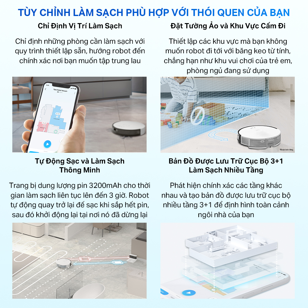 Robot Hút Bụi Và Lau Nhà TP-Link Tapo RV30C Mop / RV30C Mop Plus Điều Hướng LiDar & Gyro Công Suất 4200Pa - Hàng Chính Hãng