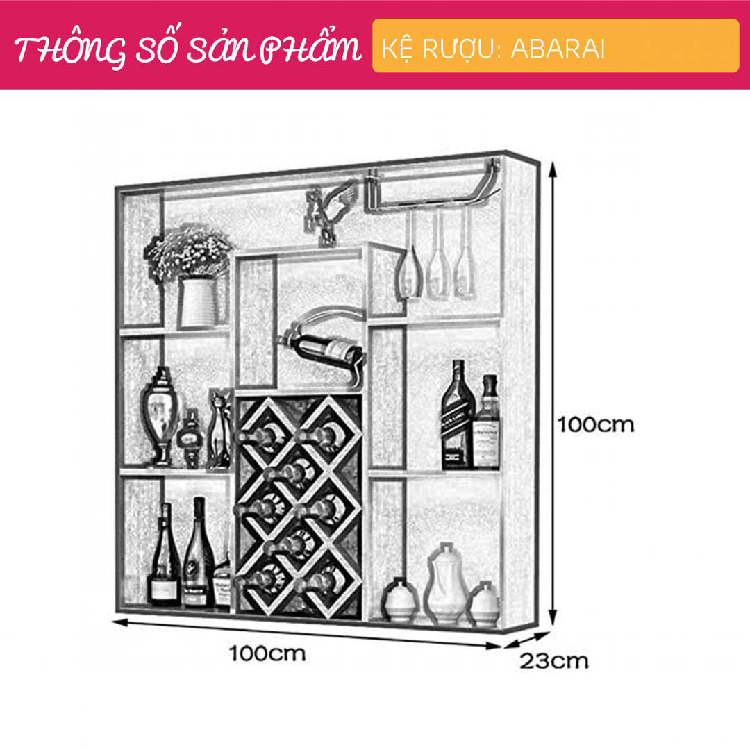 Kệ rượu gỗ hiện đại SMLIFE Abarais | Gỗ MDF dày 17mm chống ẩm | D100xR23xC100cm