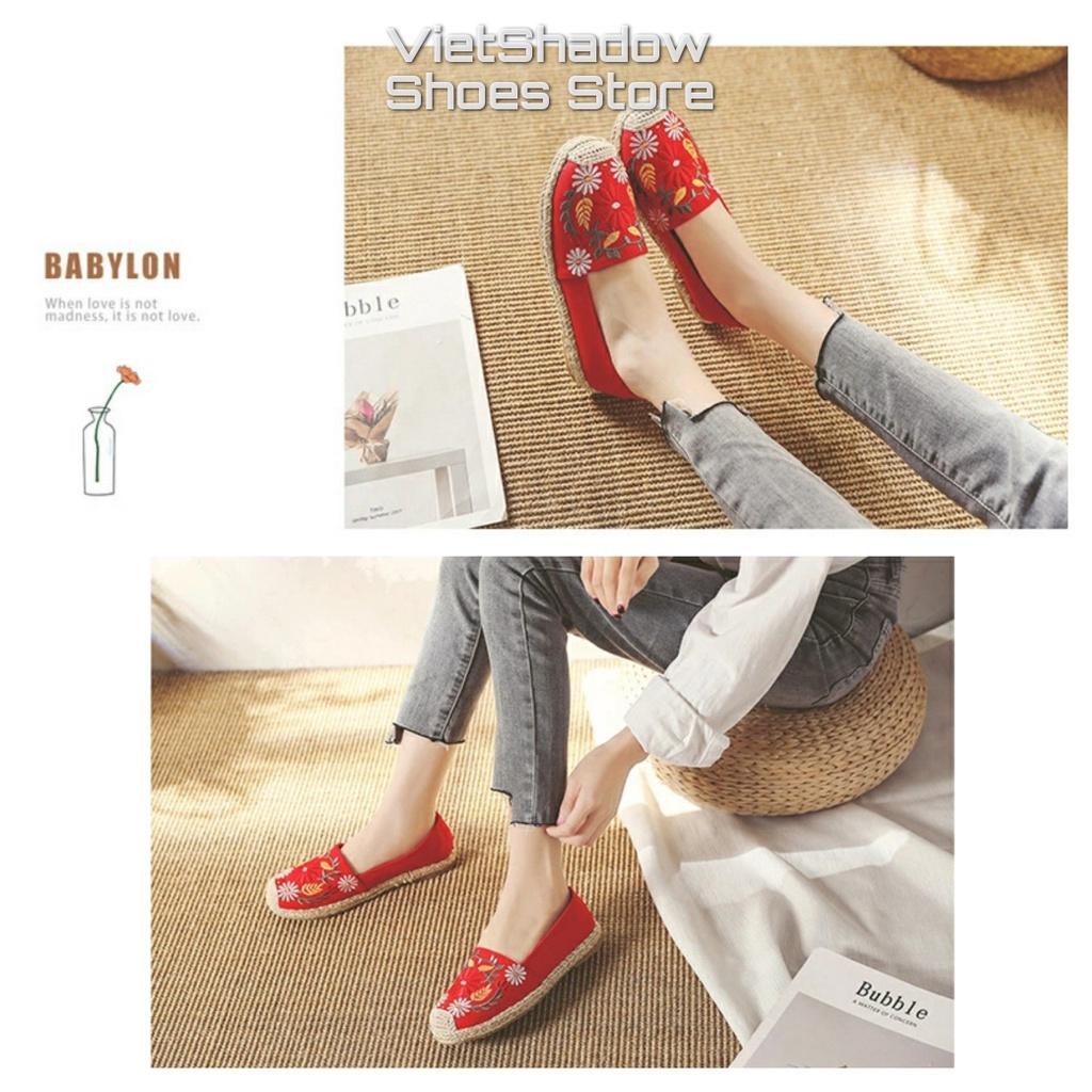 Slip on cói nữ - Giày lười vải thêu hoa - Chất liệu vải bố 4 màu (be), (đen), (đỏ) và (khaki) - Mã SP X-08