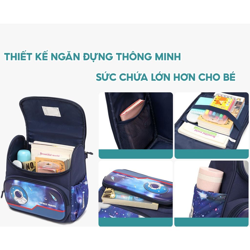 Balo chống gù form ngang vải oxford cao cấp thoáng khí chống nước có phản quang cho bé học sinh đi học tiểu học BF2366