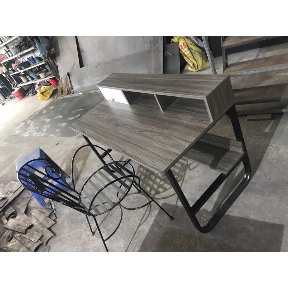 Bàn làm việc thông minh Kagu , bàn học gỗ có ngăn để đồ chân sắt sơn tĩnh điện cao cấp - ND015