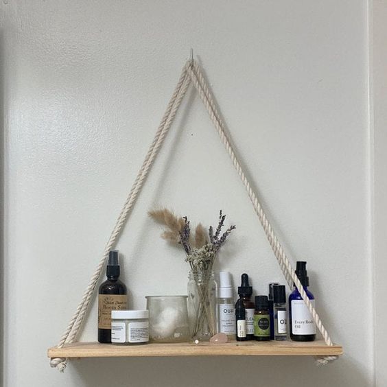 Kệ Treo Trang Trí Bằng Dây Thừng Se Macrame Gỗ Thông Nhập Khẩu - Kích thước: 50x10cm