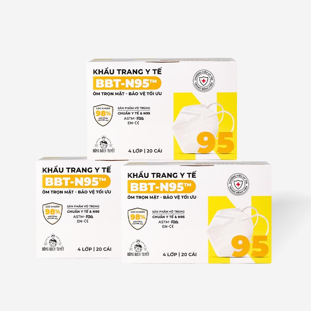 Combo 3 Hộp Khẩu Trang Bông Bạch Tuyết N95 - Trắng
