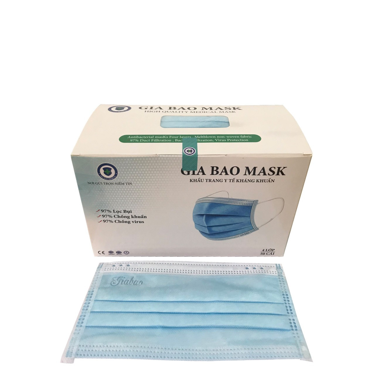 Combo 2 hộp khẩu trang y tế 4 lớp Gia Bảo Facemask (mỗi hộp 50 cái) tiết kiệm. Sản phẩm kháng khuẩn bảo vệ đường hô hấp