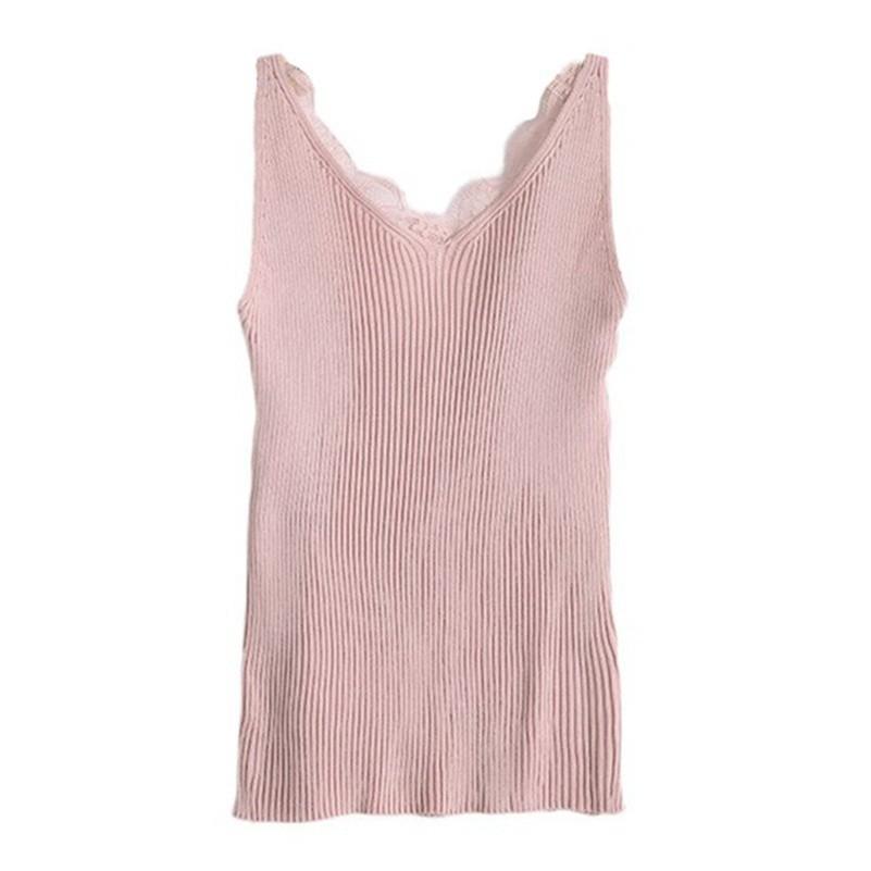Áo Tank Top Phối Ren Hoa Thiết Kế Cổ Chữ V Quyến Rũ