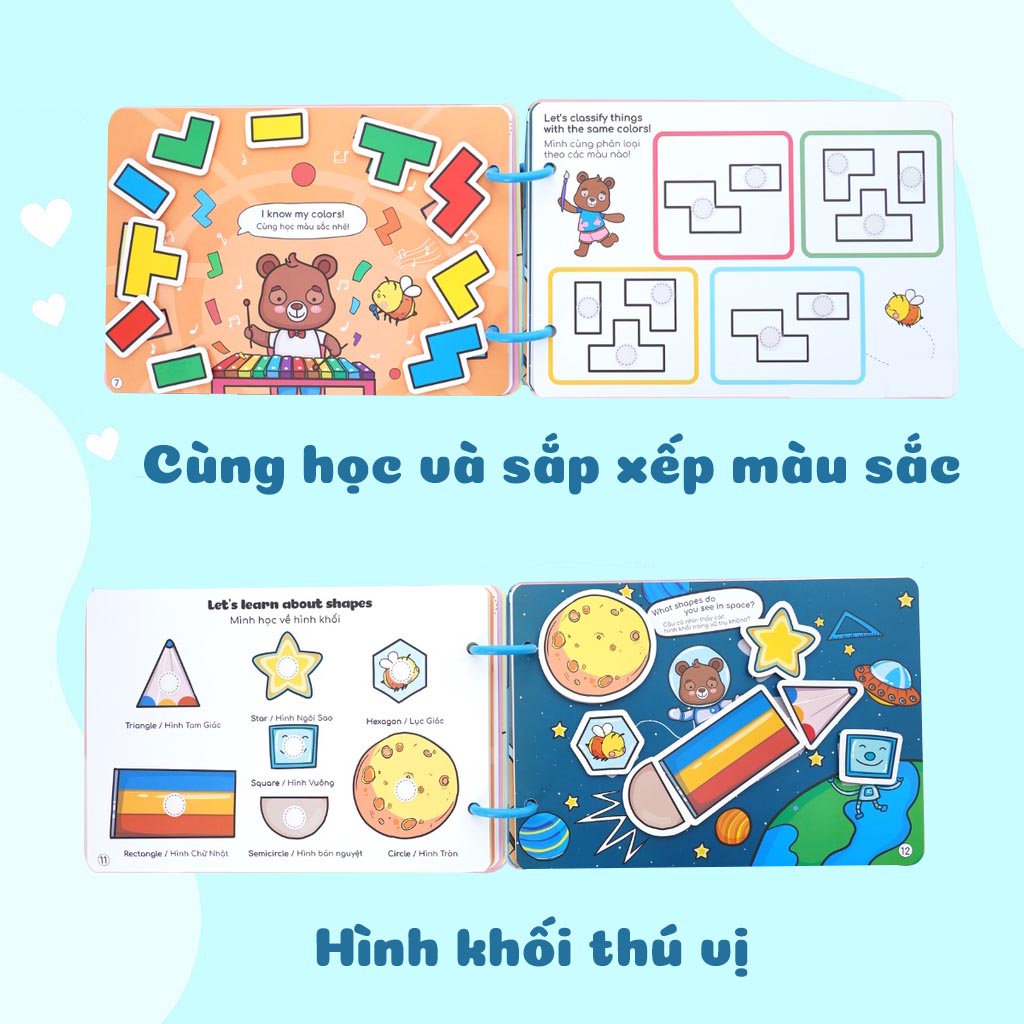 Học Liệu Montessori Bóc Dán Sách Dán Thông Minh Cho Bé Song Ngữ Anh Việt Nhiều Chủ Đề Đa Dạng