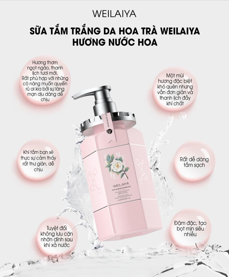 Sữa Tắm Trắng Da Hoa Trà Weilaiya Niacinamide Shower Gel - Hương nước hoa ngọt ngào 450ml