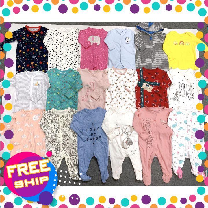 Body Sleepsuit cotton xuất dư liền tất dành cho bé trai bé gái 0-24m