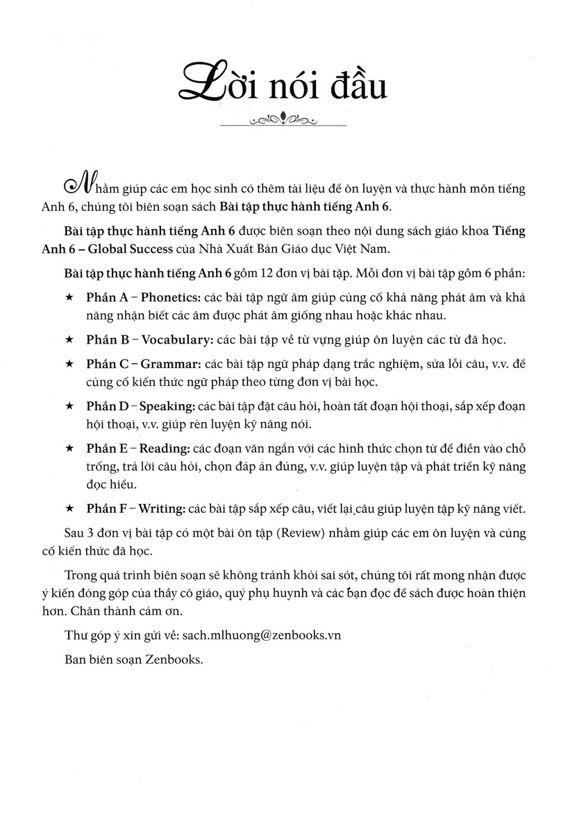 Bài Tập Thực Hành Tiếng Anh 6  - Dùng Kèm SGK TA 6 GLOBAL SUCCESS  - ZEN