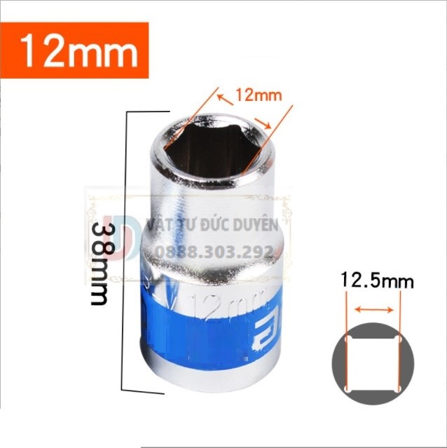 Đầu khẩu 1/2 vặn ốc, bulong, tuýp lục giác thép CR-V 8 9 10 12 13 14 15 16 17 18 22 23 24 27 30 32mm