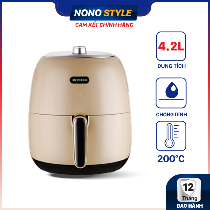 Nồi Chiên Không Dầu Cơ BIYI AF-80 (4,2L)  - Nút điều chỉnh nhiệt độ &amp; thời gian cơ phong cách retro - Hàng chính hãng